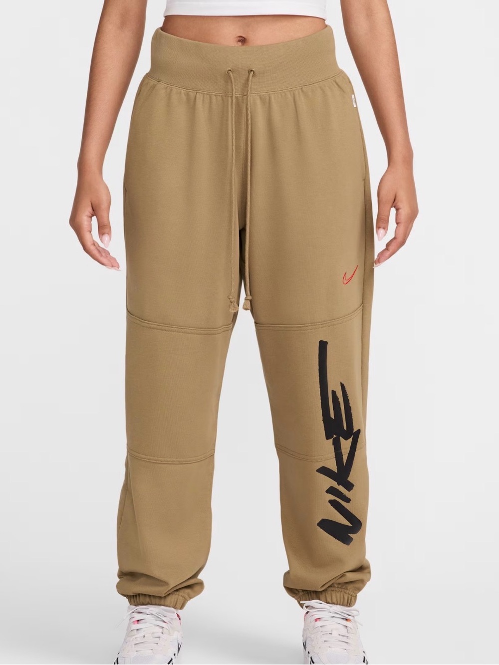Nike Sportswear Essential Fleece Jogger Womens Active Pants Sz S Tan Nike Logo